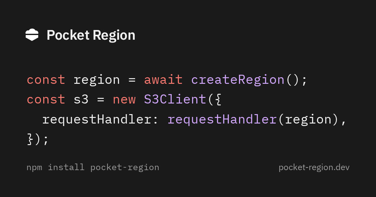 Pocket Region: S3, Lambda, DynamoDB, and more in Node or a browser tab, with the real AWS SDK logo